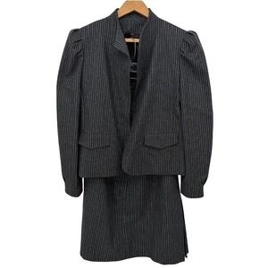 Peabody House Skirt Suit SET Grey Pinstripe VTG Puff Shoulder Wool Blend Sz SM**